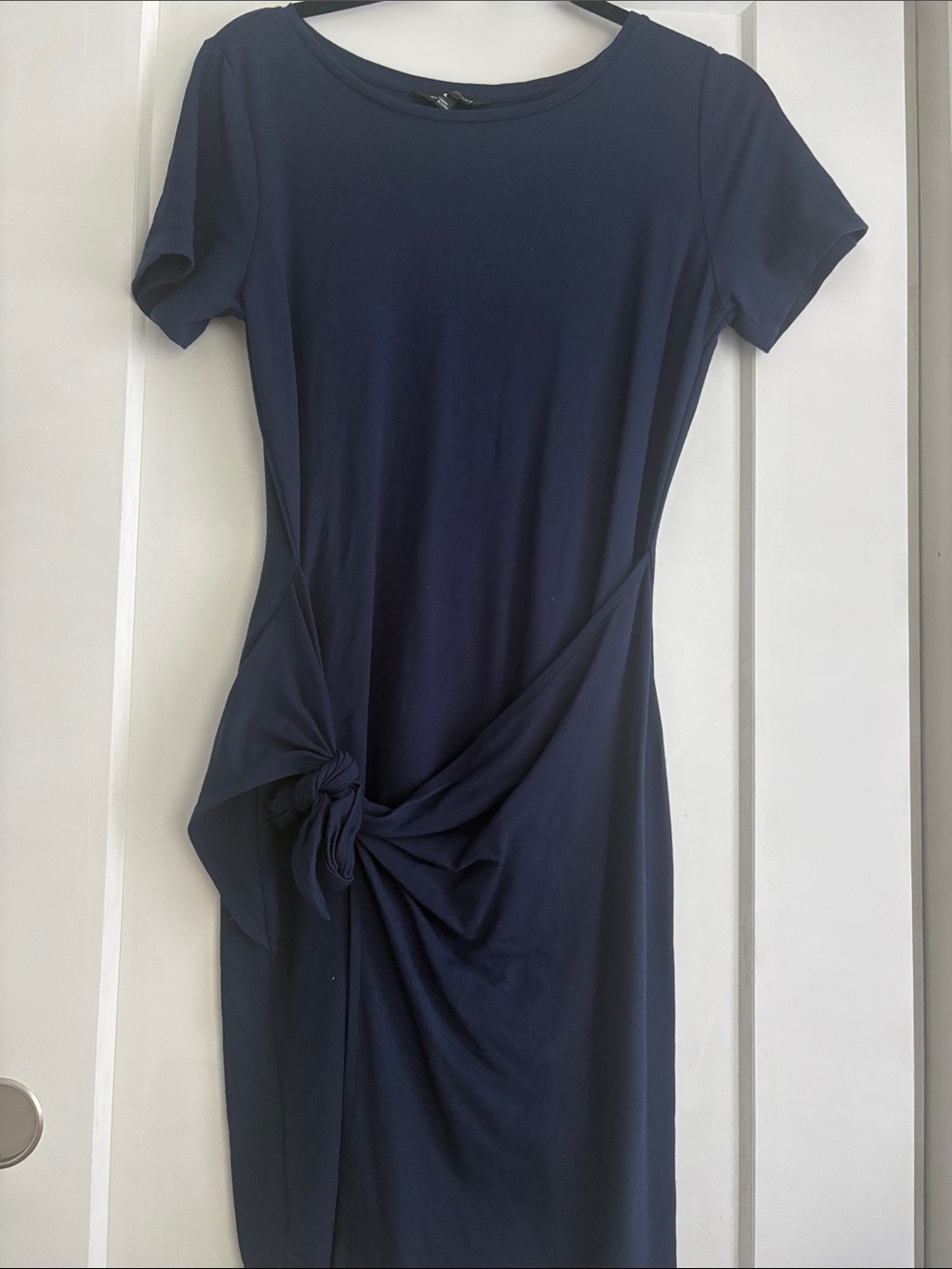 Club Monaco Navy Knot-Waist Short Sleeve Mini Dress